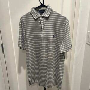 Polo by Ralph Lauren Men's Gray and White Striped Polo